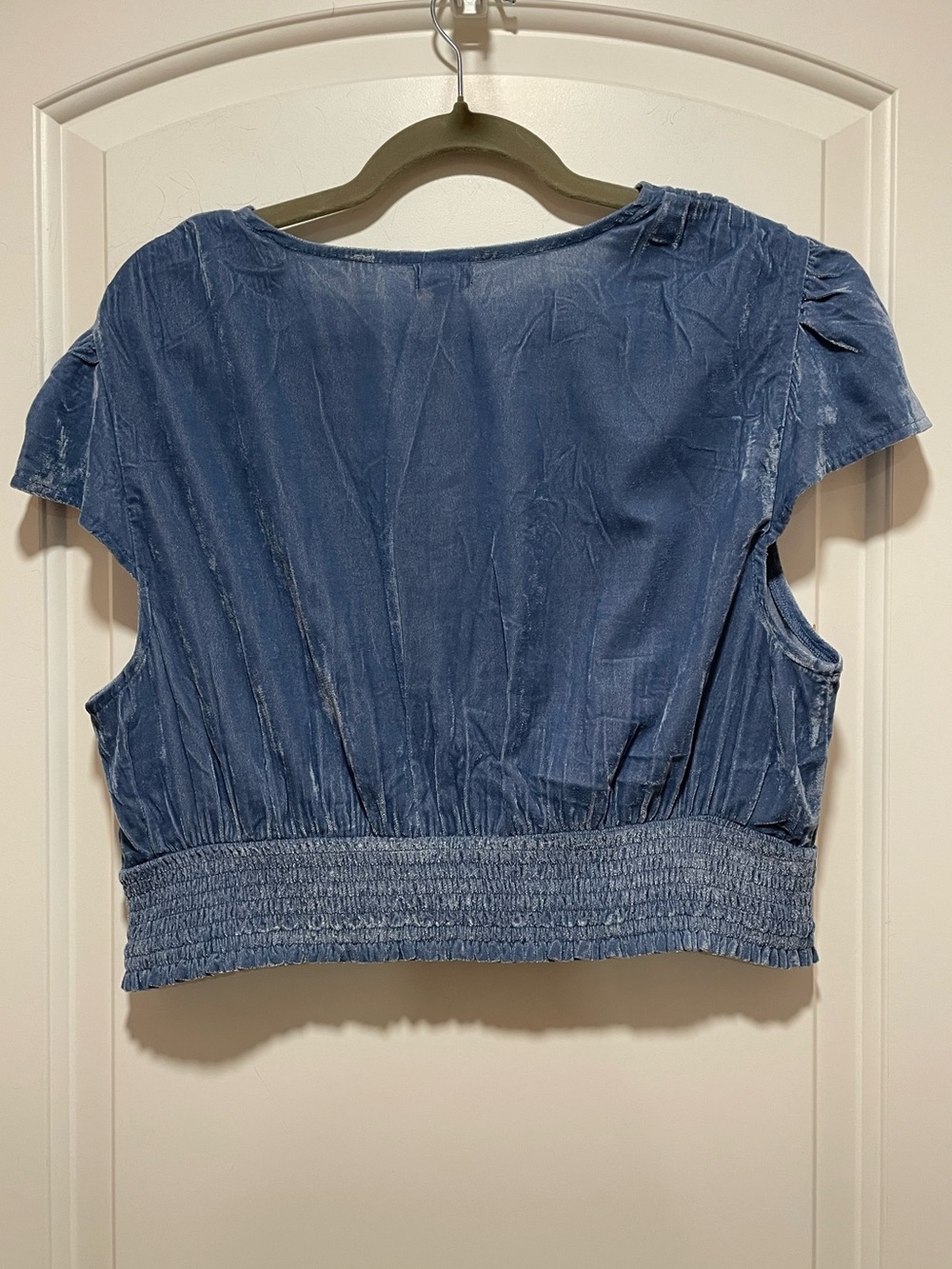 aerie Boho Cute! Blue Velour Smocked Crop Top Flutter Sleeves Sz XL Concert Fest - Picture 5 of 10
